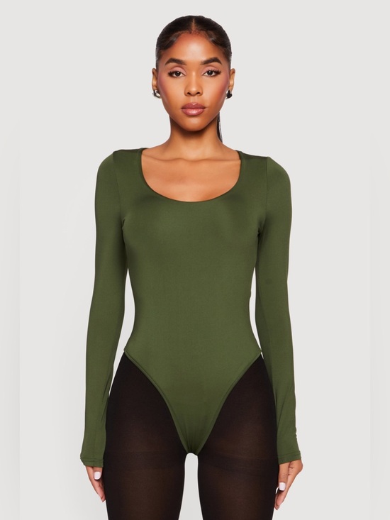Express Tops - Express Olive Scoop Neck Long-Sleeve Bodysuit
